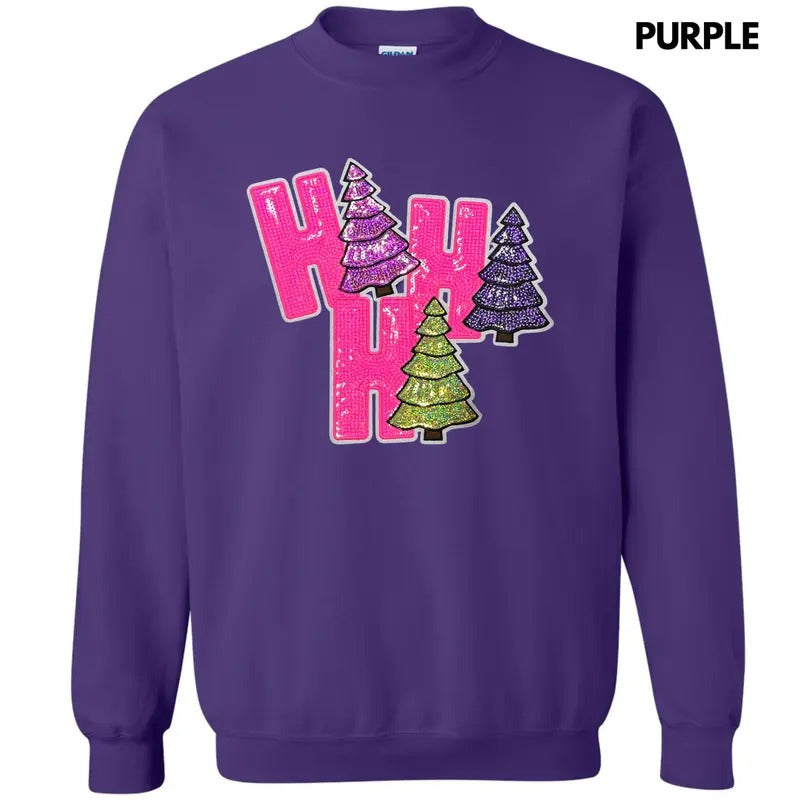 Sequin HOHOHO Trees Patch Sweatshirt Shirt Hoodie | PrintMintTees.com