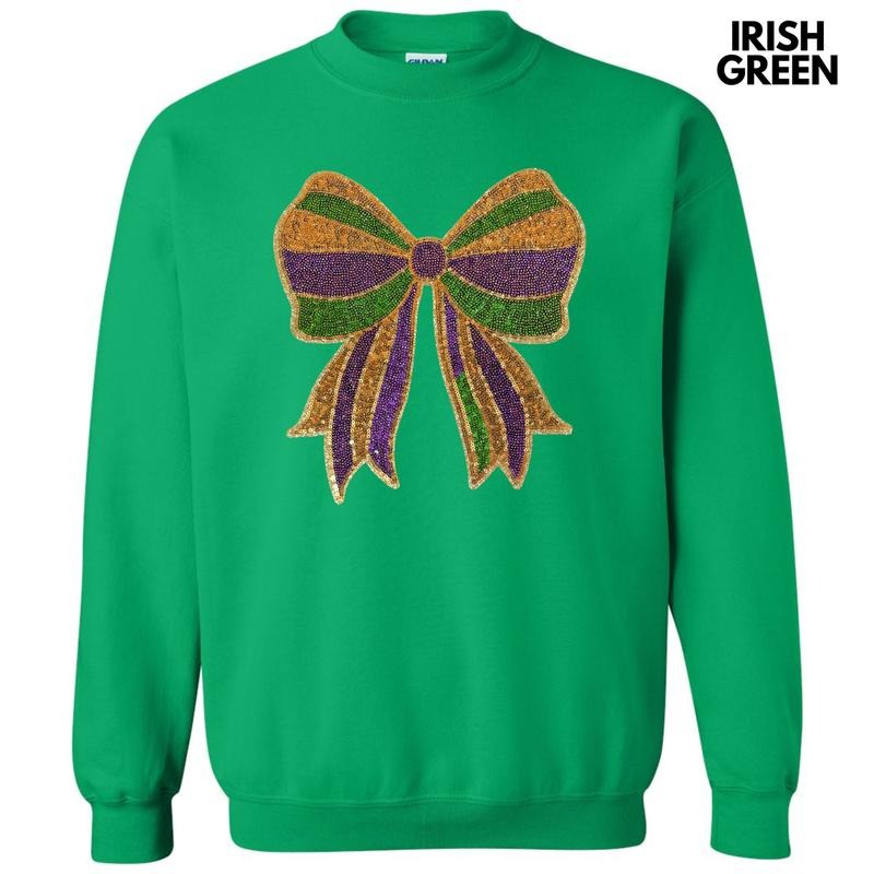 Sequin Mardi Gras Bow  Patch Sweatshirt Shirt Hoodie | PrintMintTees.com