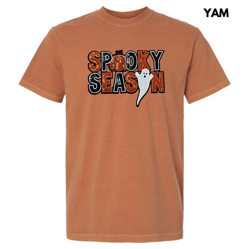 Sequin Spooky Season Patch Comfort Colors T-Shirt Hoodie Sweatshirt | PrintMintTees.com
