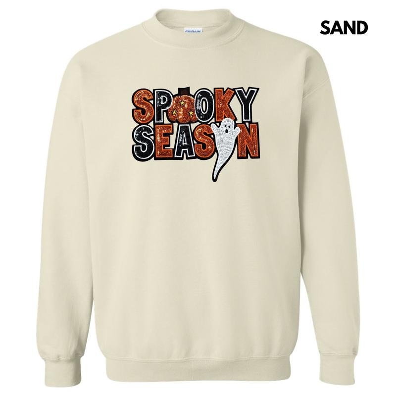 Sequin Spooky Season Patch Sweatshirt Shirt Hoodie | PrintMintTees.com
