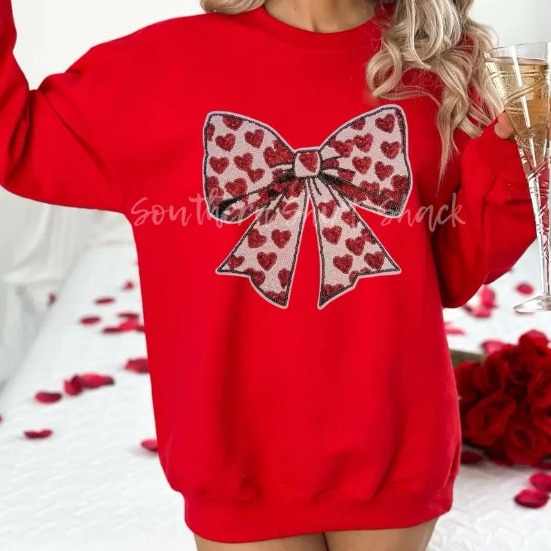 Sequin Valentines Day Heart Patch Sweatshirt | Valentine Patch Sweatshirt Shirt Hoodie | PrintMintTees.com