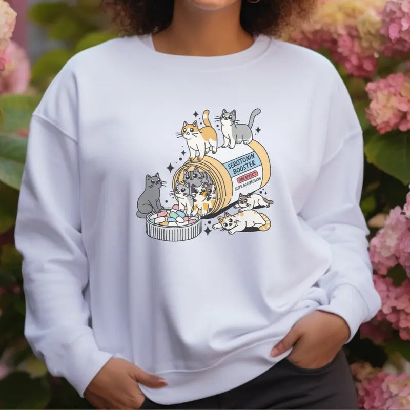Seratonin Booster Cat T-Shirt, Cat Lover Sweatshirt, Cute Cat Sweatshirt, Funny Gift Sweatshirt Full Color Print Hoodie