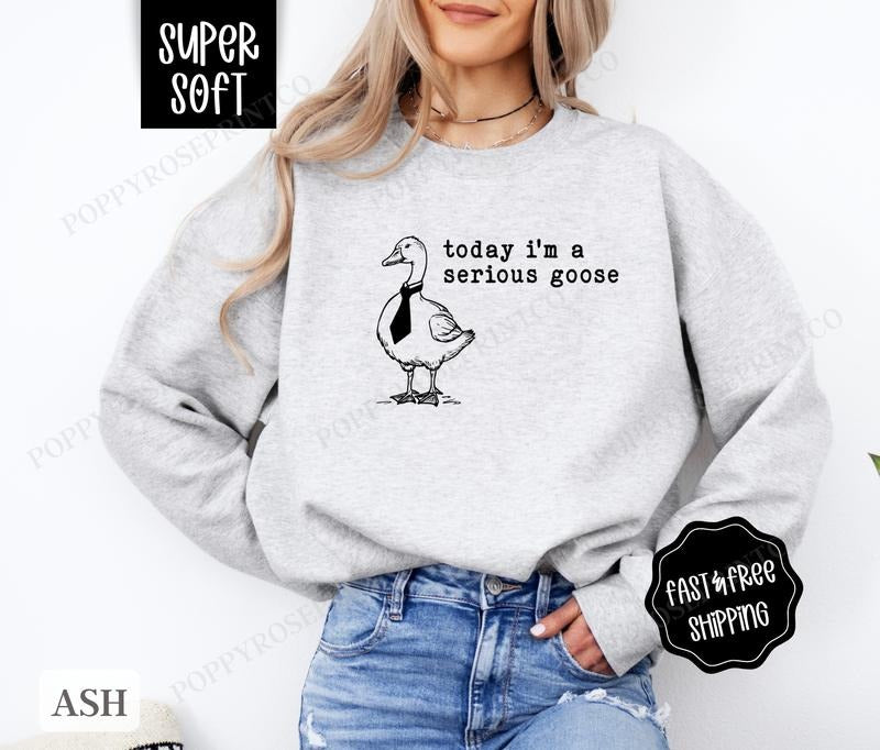Serious Goose Sweatshirt, Funny Sweater, Women's Crewneck, Sarcastic Sweatshirt Shirt Hoodie | PrintMintTees.com