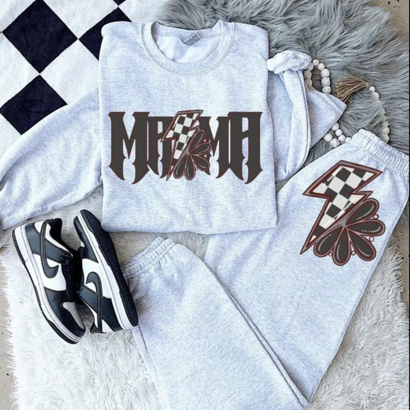 Set Black Mama Bolt Sweatshirt and sweatpants, graphic tees women, western outfits women, western tops clothing, rodeo...