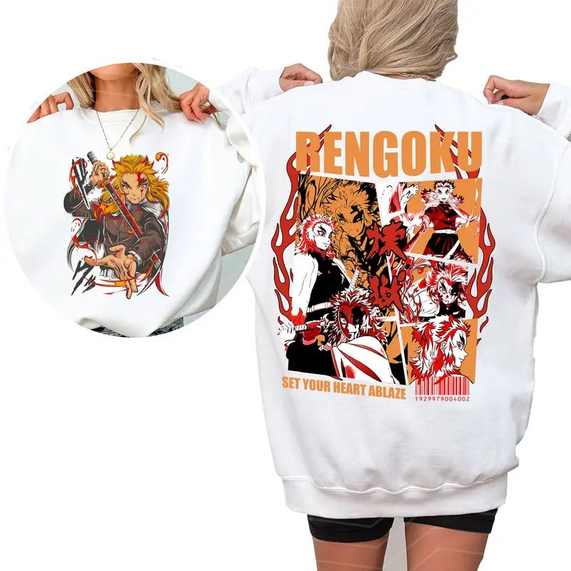 Set Your Heart Ablaze Hashira Funny DM Characters Tshirt Crewneck Hoodie Sweatshirt | PrintMintTees.com