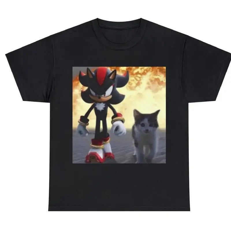 Shadow The Hedgehog & Cat T-shirt, Hedgehog,Meme,unisex shirt, Cat, Cat lovers, Gamer, Gift, sega, feline, meme gift,...