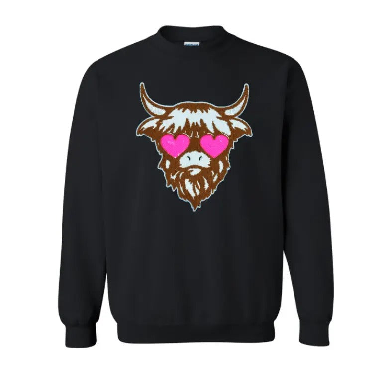 Shaggy Heifer Chenille Patch Sweatshirt -- BLACK T-Shirts, Hoodie | PrintMintTees.com