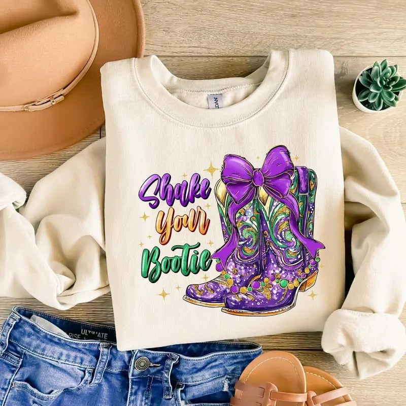 Shake Your Bootie Sweatshirt, Mardi Gras Boots Shirt, Mardi Gras Sweatshirt, Funny Mardi Gras Shirt, Louisiana Mardi...