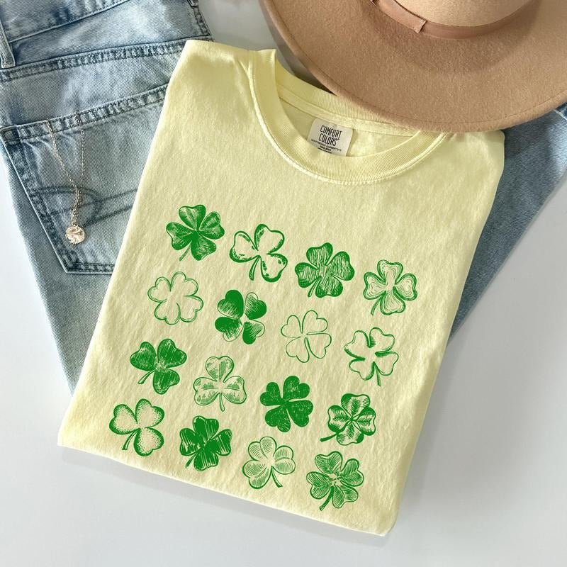 Shamrock Doodles, Retro St Patrick's Day Comfort Colors Tshirt, Women's Crew Neck, Crewneck Hoodie Sweatshirt