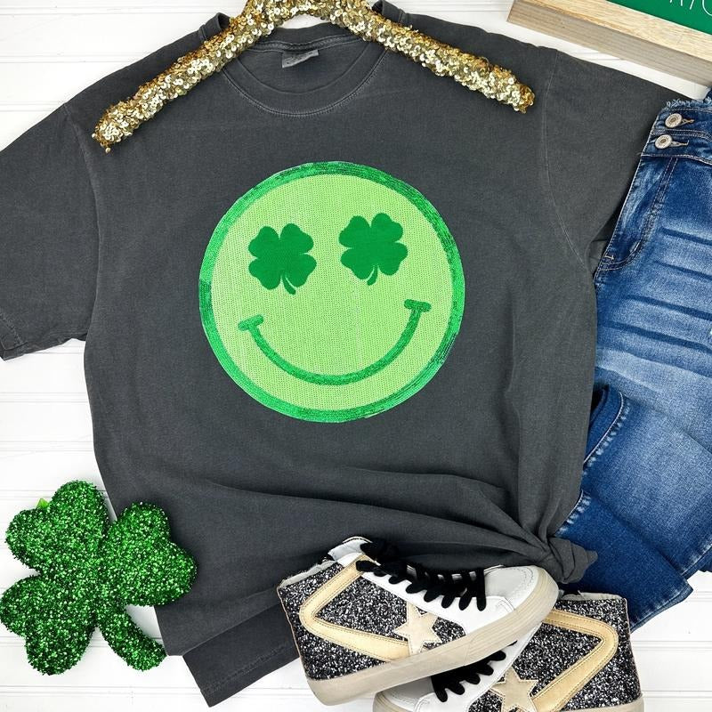 Shamrock Happy Face Patch Comfort Colors T-Shirt Hoodie Sweatshirt | PrintMintTees.com