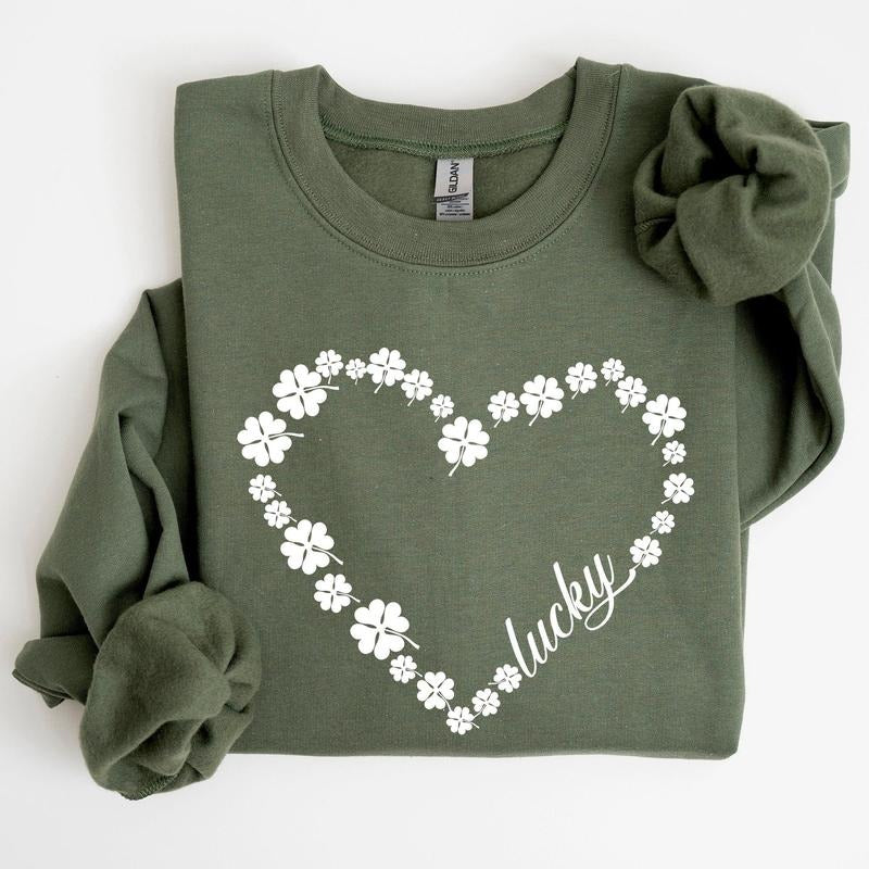 Shamrock Heart, Lucky, St Patrick's Day Sweatshirt Shirt Hoodie | PrintMintTees.com