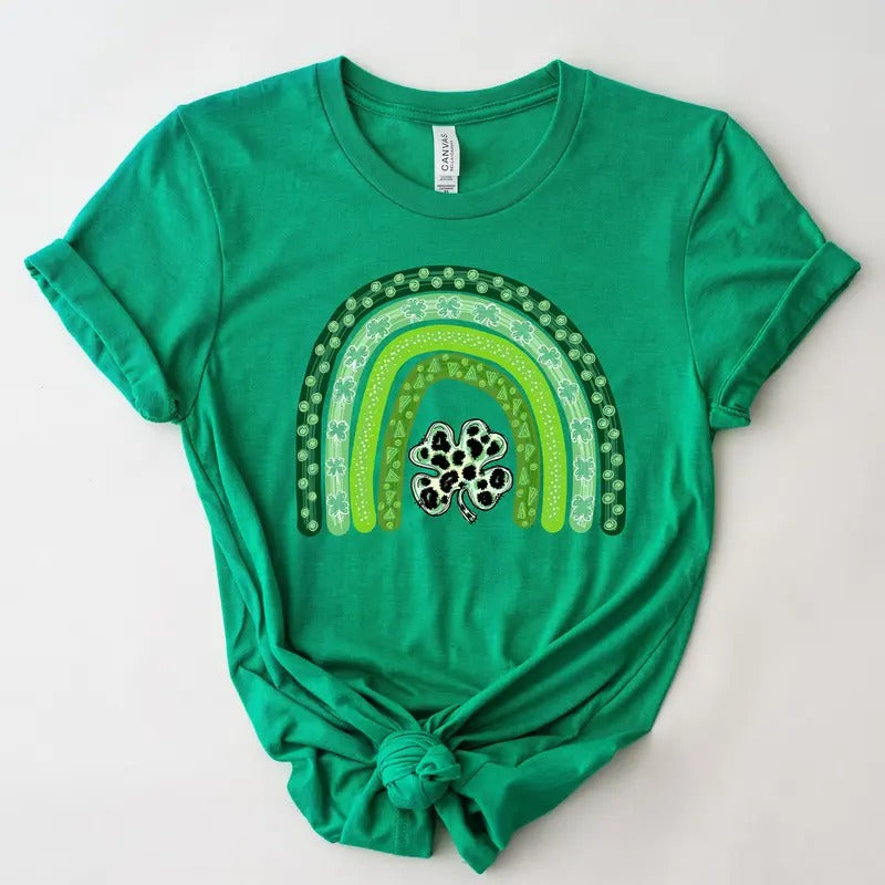 Shamrock Leopard Rainbow St Patrick's Day T-shirt St Patricks Day Shirt Cute St Paddys Tee Gift For Bff Unisex Shirt...