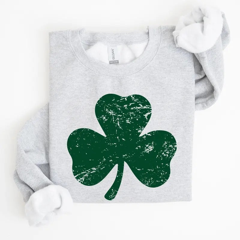 Shamrock, Clover, Lucky, Retro, Lucky, Irish, Lucky Charm, St Patrick's Day Sweatshirt, Crew Neck, Women's, Crewneck...