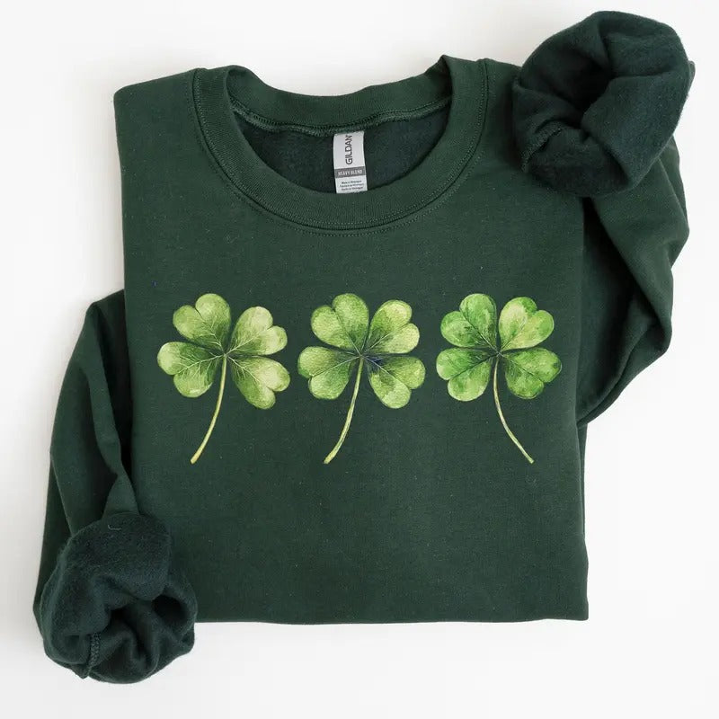 Shamrock, Clover, Retro, St. Paddy's Day, Lucky, Irish, Lucky Charm, St Patrick's Day Sweatshirt, Crew Neck, Women's,...