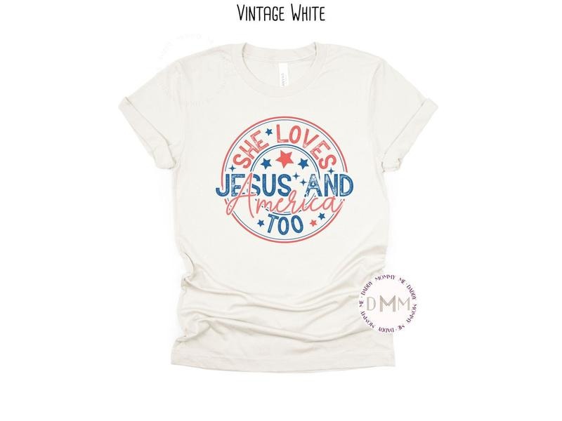 She Loves Jesus And America Too Shirt Trendy 4th Of July Shirt Hoodie Sweatshirt | PrintMintTees.com