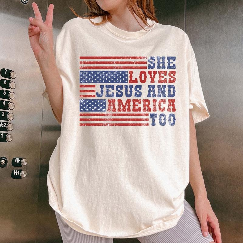 She Loves Jesus And America Too Shirt, Retro USA Shirt, Womens USA Tee, 4th of July Shirt, Independence Day Tee Hoodie...