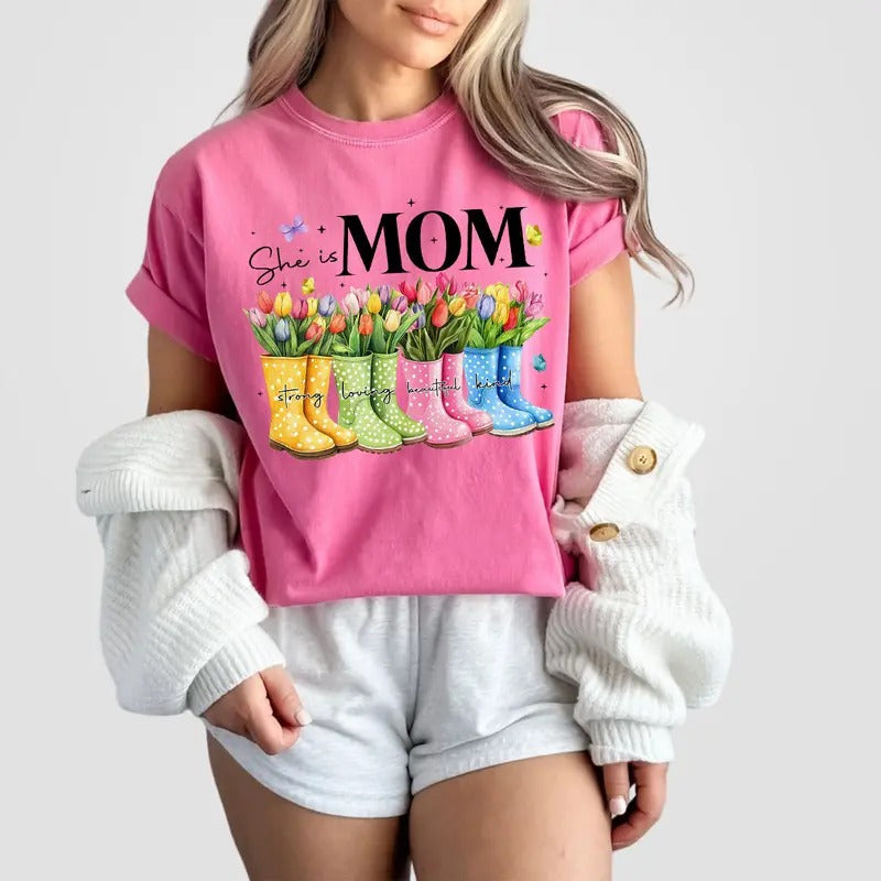 She is Mom T-shirt, Christian Mom Shirt, Mother's Day Shirts, Floral Mother's Day Gift, Bible Verse Tee, Christian...
