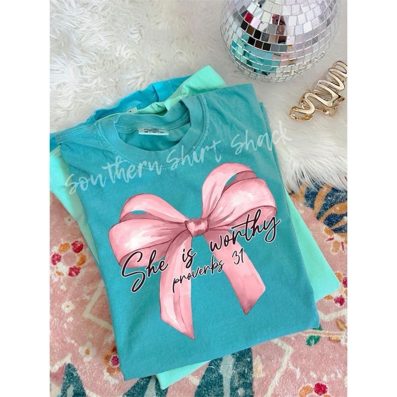 She is Worthy t shirt | Bible verse t shirt | Jesus t shirt | Seafoam comfort colors t shirt Hoodie Sweatshirt