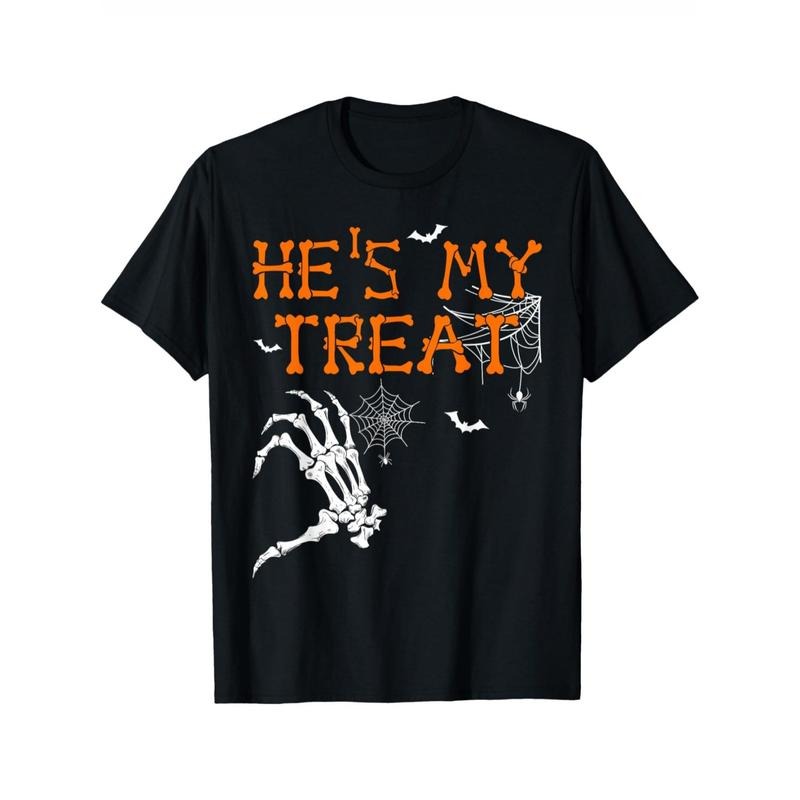 She's My Trick, He's My Treat Halloween Couple Skeleton Mens T Shirt made in usa Hoodie Sweatshirt | PrintMintTees.com