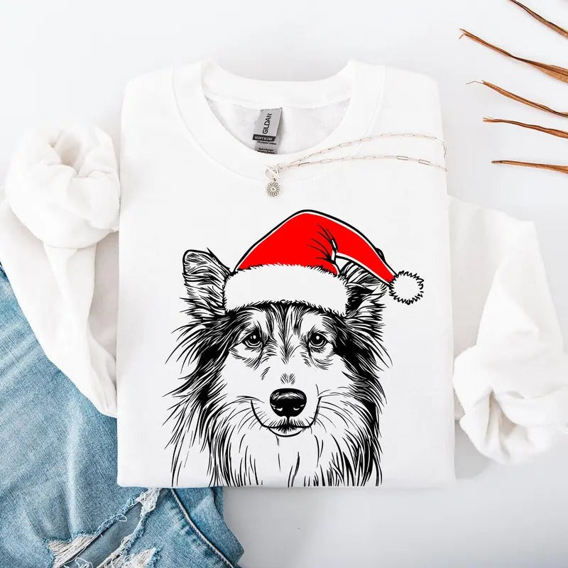 Sheltie, Shetland Sheepdog, Santa, Dog, Christmas, Dog Lover, Pet Sweatshirt, Crew Neck, Women's, Crewneck T-Shirts, Hoodie