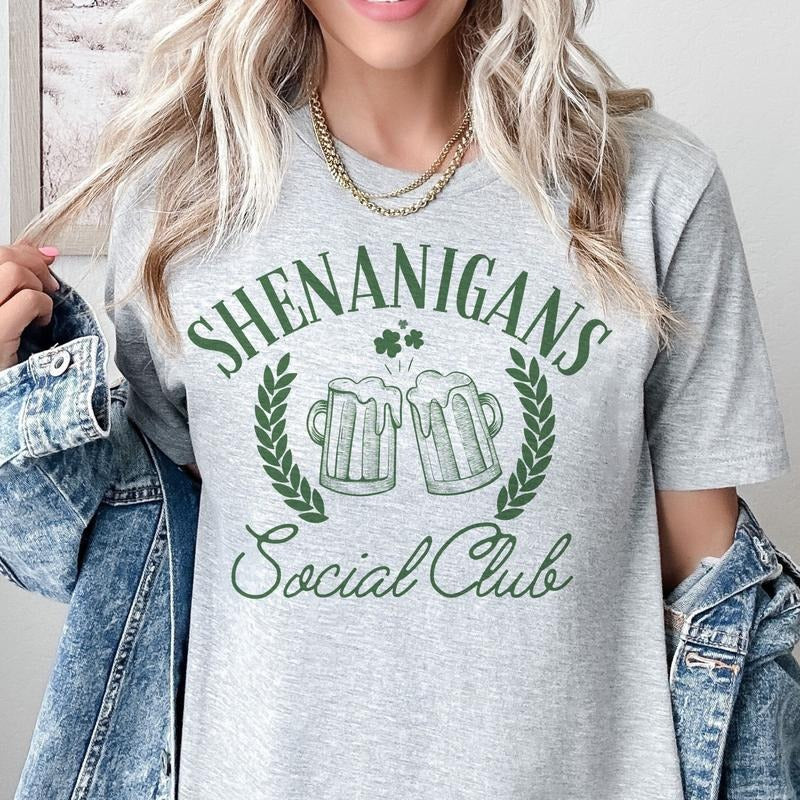 Shenanigans Social Club T-Shirt St Patricks Tshirt Lucky Tee Soft Print Shirt Social Club T-Shirt Shenanigans Funny...