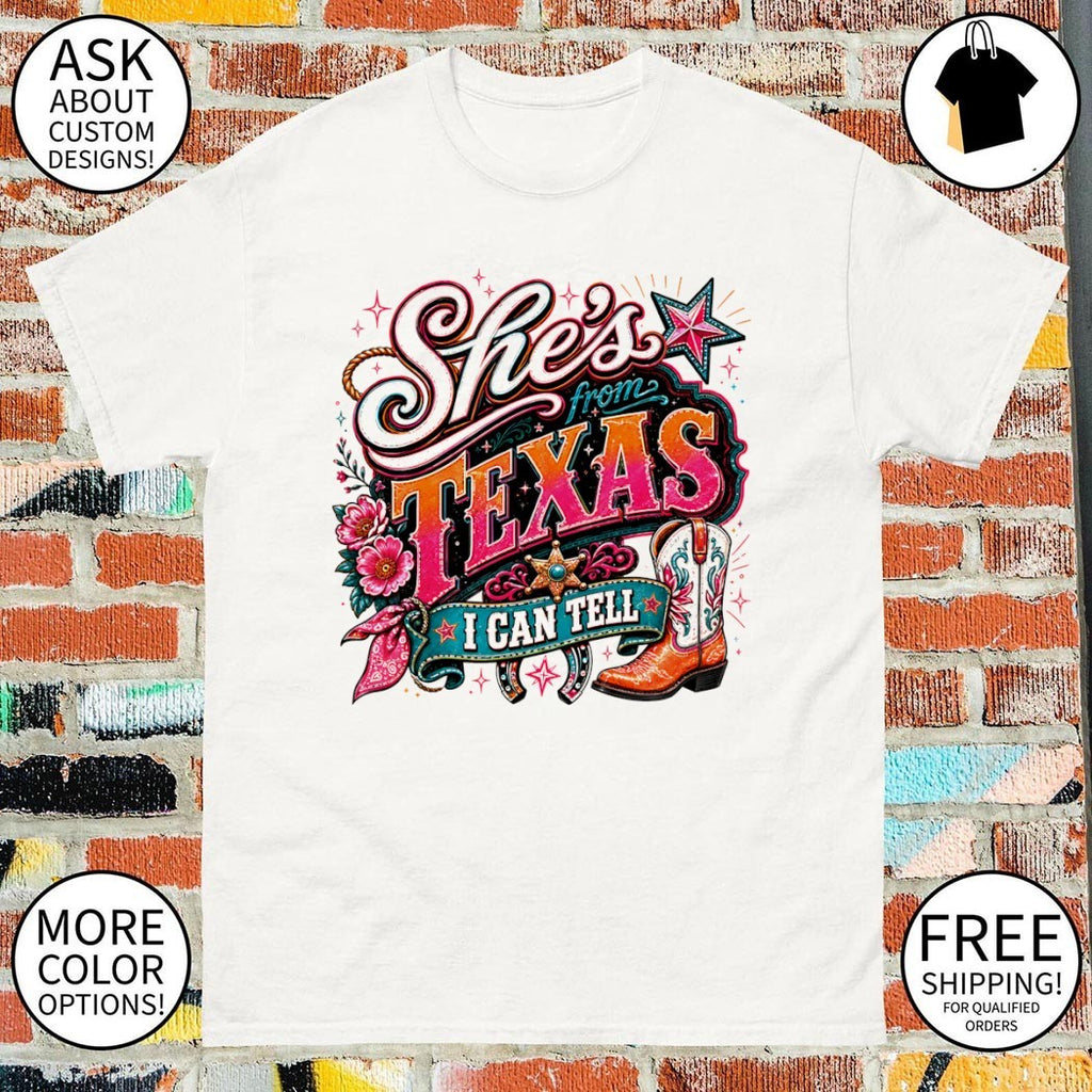 She’s from Texas I can tell Texas Pride Pink and Turquoise Cowboy Boot San Antonio Spurs Basketball shirt