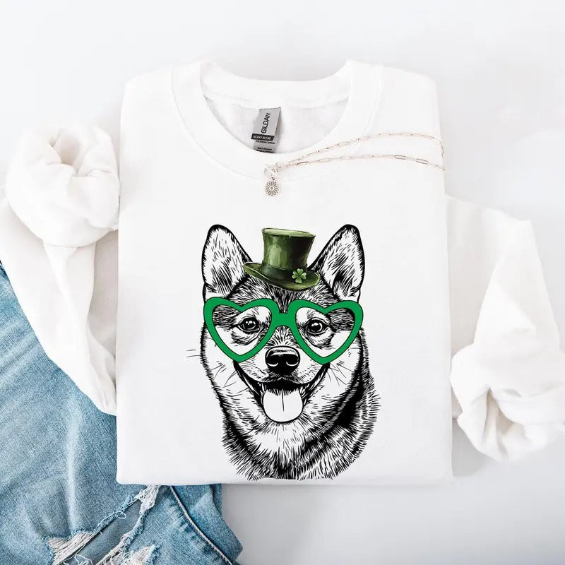 Shiba Inu, Adorable Dog, St Patrick's Day, Lucky, Irish Sweatshirt, Crew Neck, Women's, Crewneck T-Shirts, Hoodie