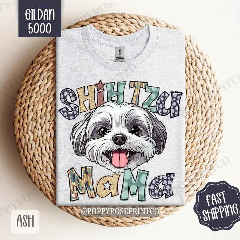 Shihtzu Mama Shirt Gildan, Dog Mom Women's Tee, Cute Mama Women's Tshirt Plus Sizes Hoodie, Sweatshirt | PrintMintTees.com