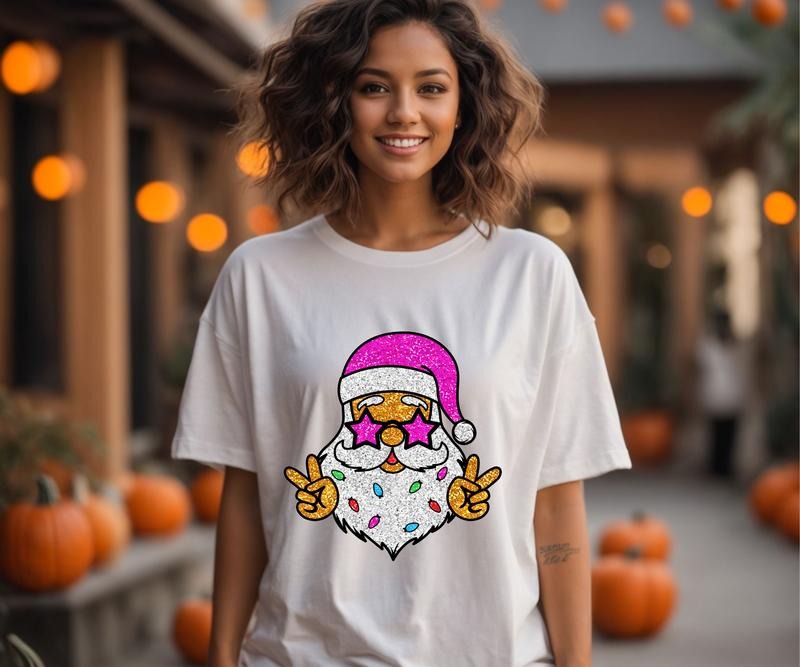 Shimmer Santa Shirt White Cotton Shimmering Santa Comfortable Fit Casual T-Shirts, Hoodie, Sweatshirt