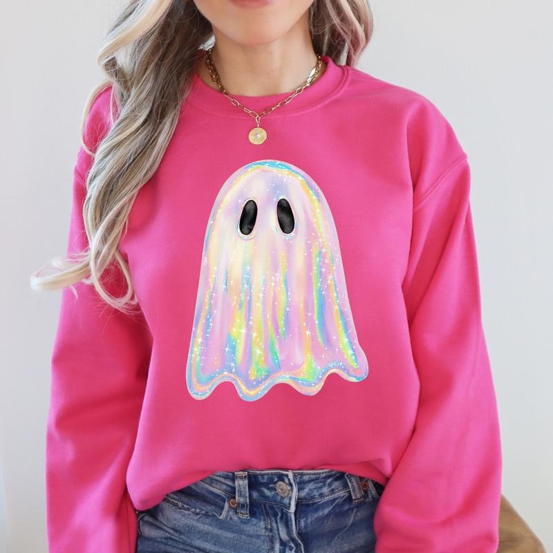 Shimmering Ghost Iridescent Ghost Boo Cute Ghost Faux Glitter Ghost Spooky Season Halloween Shirt Hoodie Sweatshirt