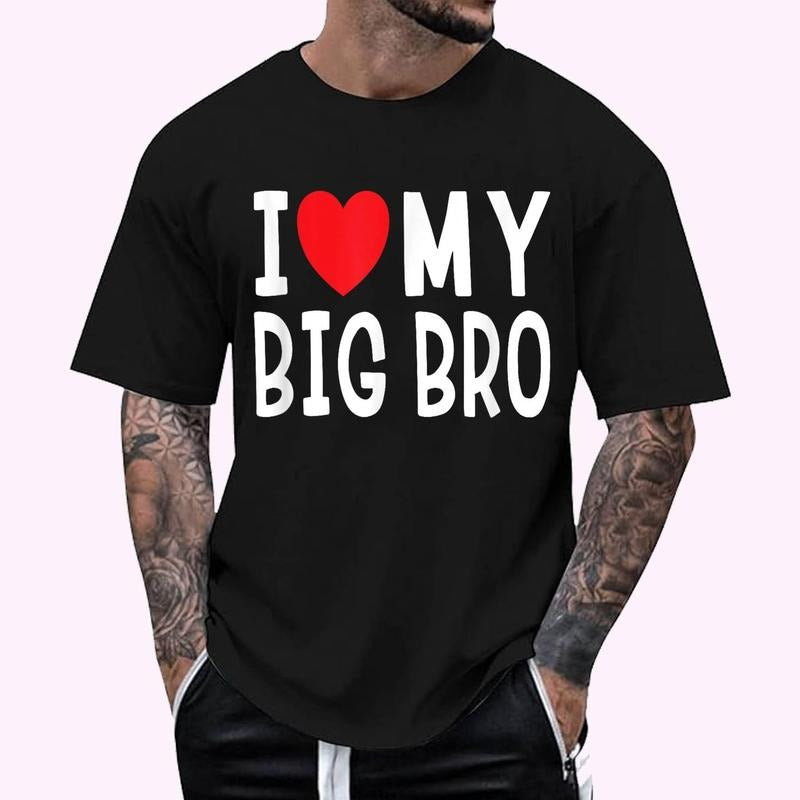 Sibling Quote I Love My Big Bro Heart Brother Regular Fit Letter Round Neck Casual Short Sleeve Crew Neck Shirt Summer Top Daily Shirt Hoodie Sweatshirt