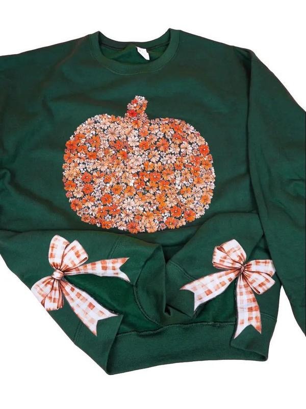 Side Bows Fall Foliage Pumpkin Unisex NuBlend Crew Sweatshirt fall pumpkin Shirt Hoodie | PrintMintTees.com