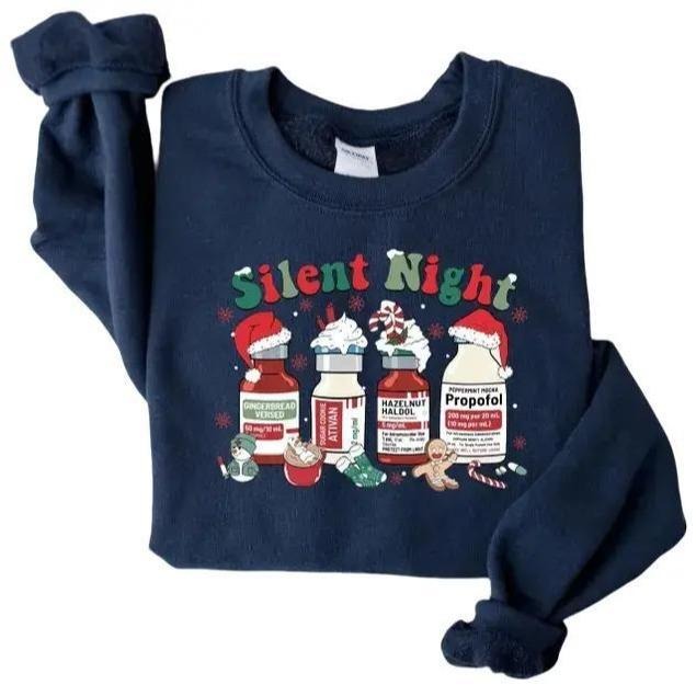 Silent Night Christmas Nurse Sweatshirt, Medical Holiday T-Shirt, ICU Nurse Christmas Shirt, Festive Nurse Christmas Tee,...
