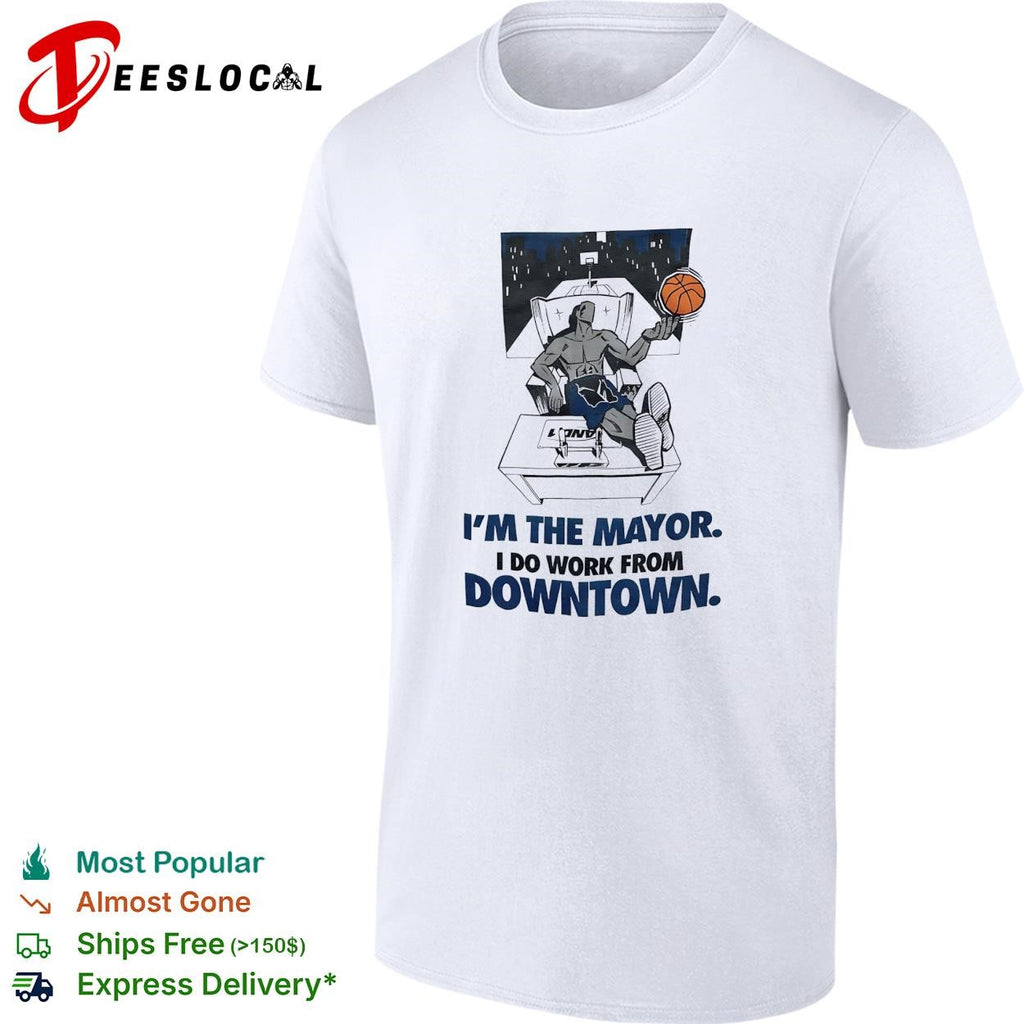 Silhouette dunking basketball through office window I’m the mayor I do work from downtown shirt