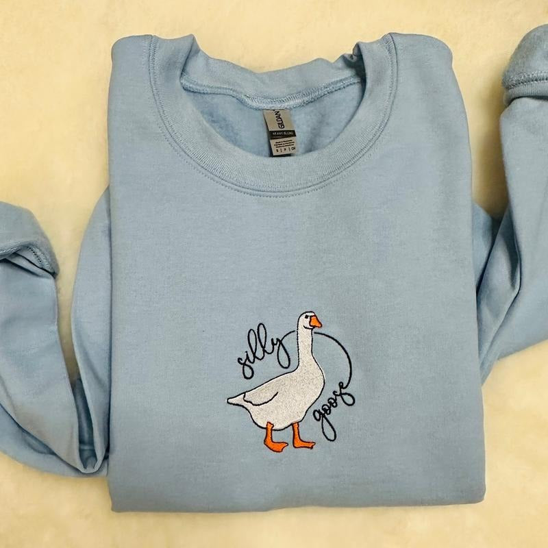 Silly Goose Embroidered Crewneck Sweatshirt T-Shirts, Hoodie | PrintMintTees.com