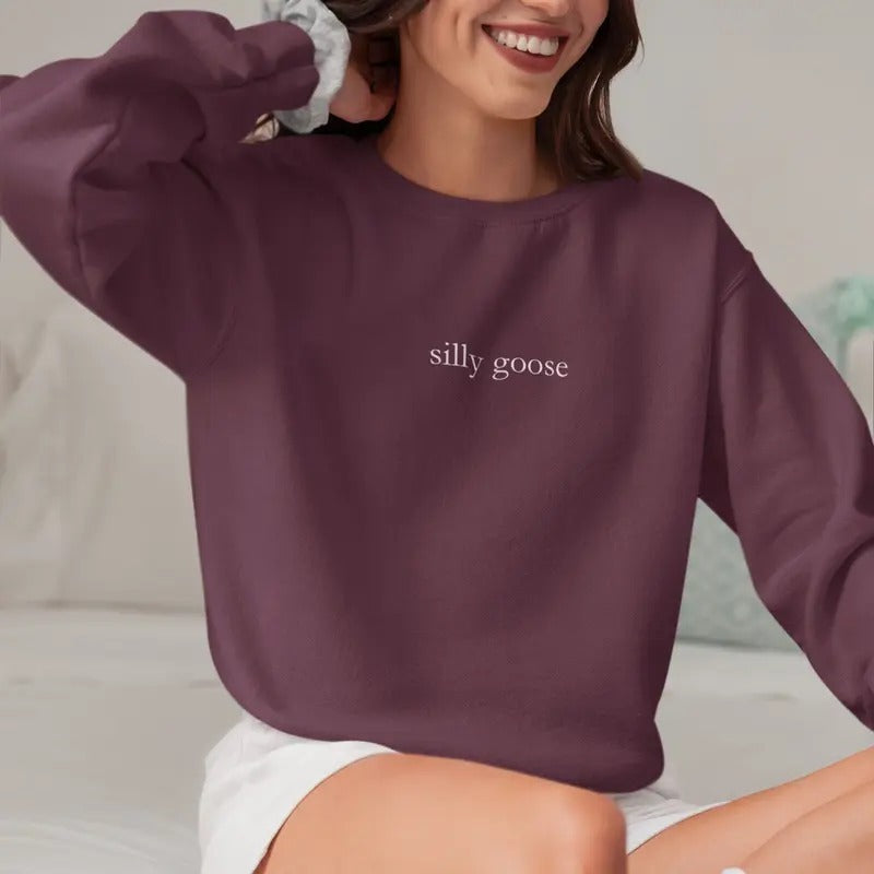 Silly Goose Embroidered Goose Funny Long Sleeve Embroidered Gods Silliest Goose Funny Goose University Goose Tops Regular Fit Streetwear Clothes Womenswear T-Shirts, Hoodie, Sweatshirt