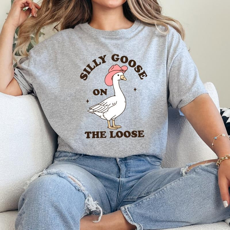 Silly Goose On the Loose T-Shirt, Funny Shirt Gift, Silly Goose Shirt, Funny Shirt for Women Full Color Print Hoodie...