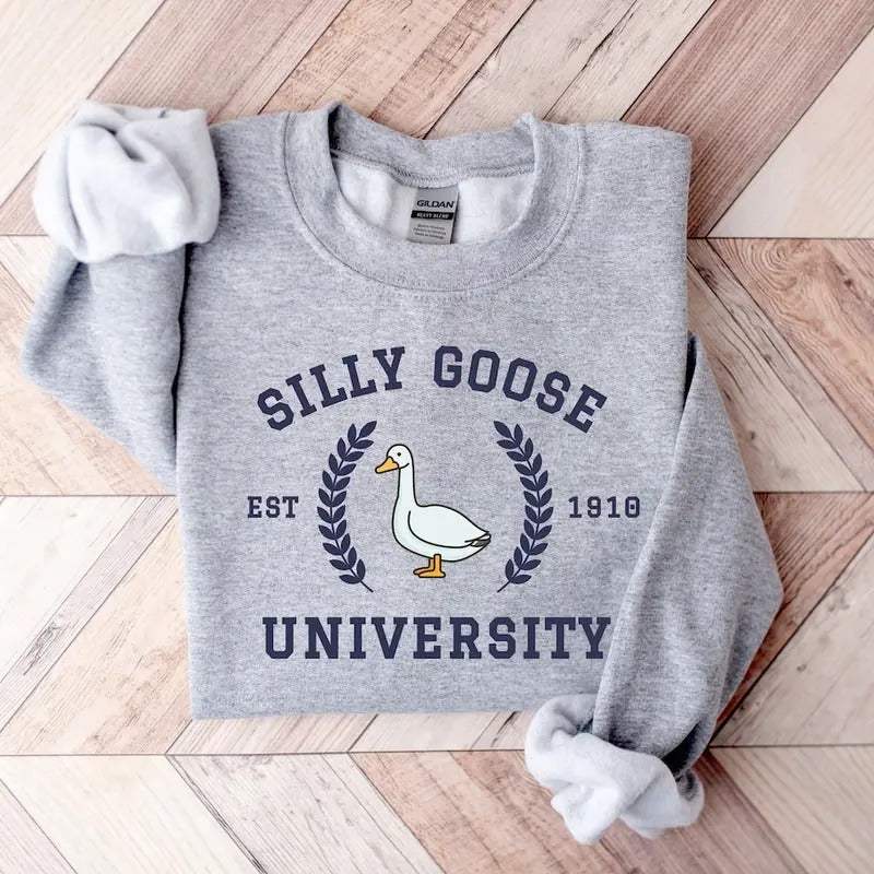 Silly Goose University Crewneck Sweatshirt,Unisex Silly Goose University Shirt Cotton Sweaters Hoodie | PrintMintTees.com