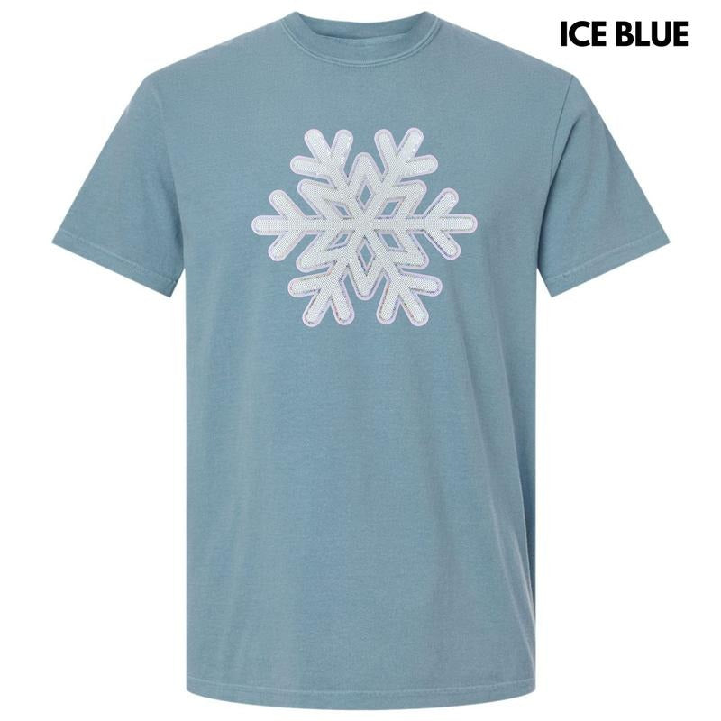 Silver & White Snowflake Sequin Patch Comfort Colors T-Shirt Hoodie Sweatshirt | PrintMintTees.com