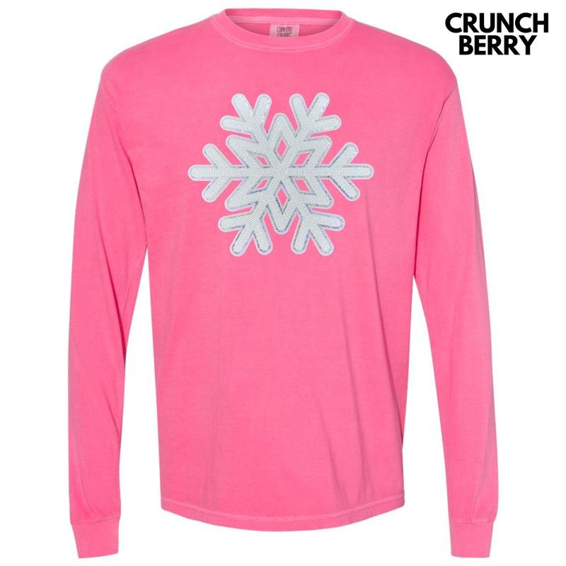 Silver & White Snowflake Sequin Patch Long Sleeve Comfort Colors T-Shirt Hoodie Sweatshirt | PrintMintTees.com