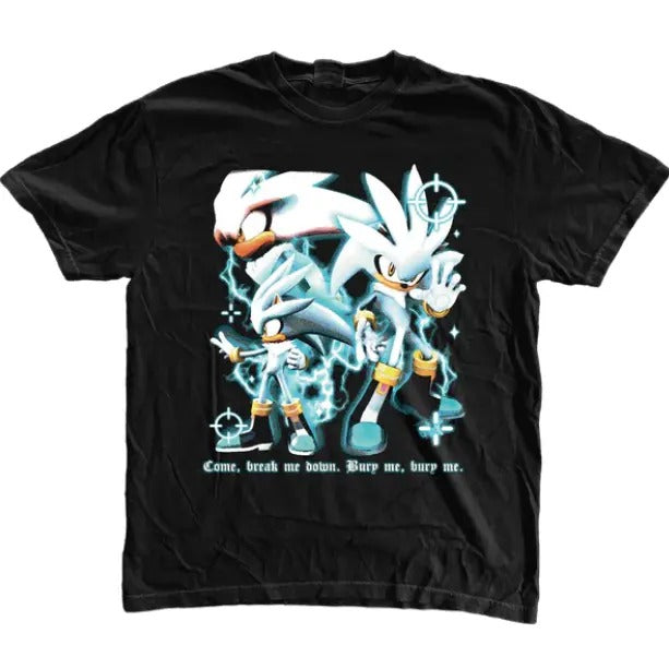 Silver the Hedgehog Bury Me T-Shirt, Sonic Adventure Shirt, Unisex Vintage Graphic Tees Gothic Grunge Y2k Emo Scene Amity...