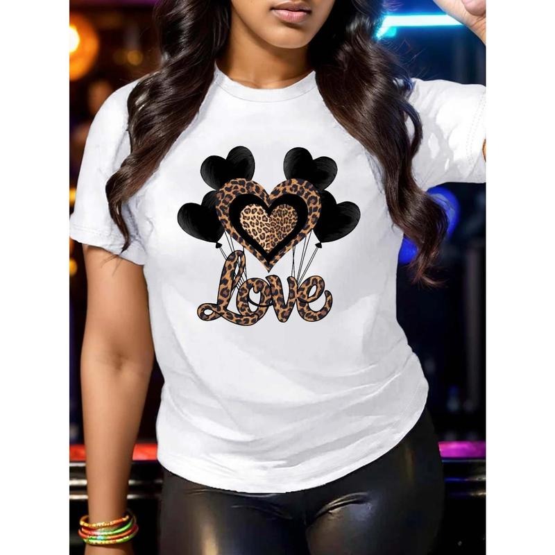 [Simple Cartoon T-Shirt] Comfortable Breathable Women's Round Neck T-Shirt | Fashionable Letter Cartoon Print, Simple...
