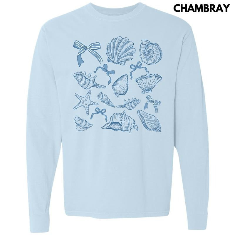 Simple Seashells Long Sleeve Comfort Colors T-Shirt 'NLB' Hoodie Sweatshirt | PrintMintTees.com