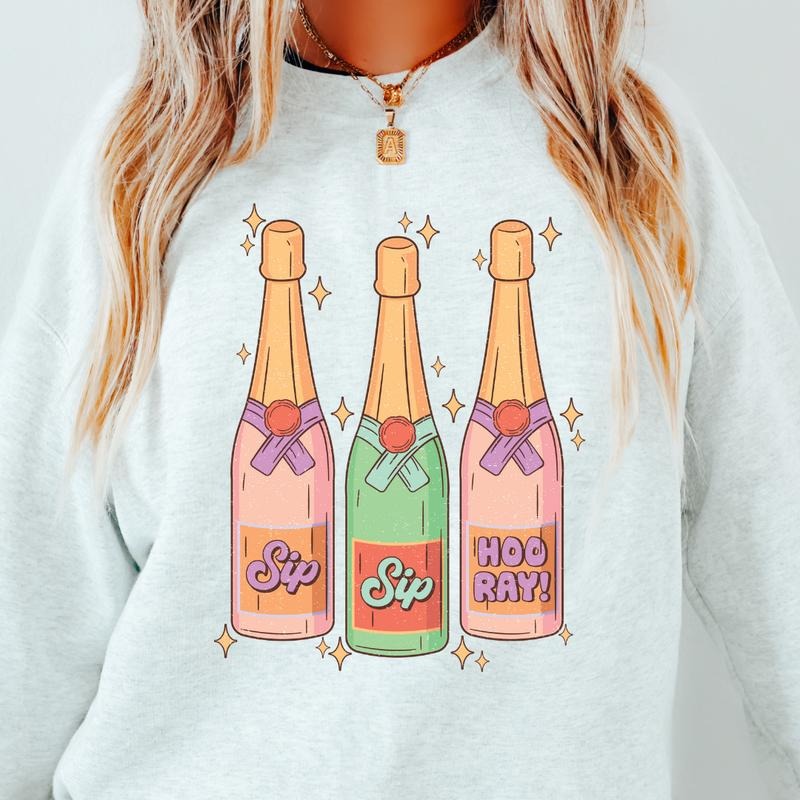 Sip Sip Hooray Pastel Champange Crewneck Sweatshirt Crewneck Sweatshirt Unisex Fit Causal Womenswear Hoodie Shirt