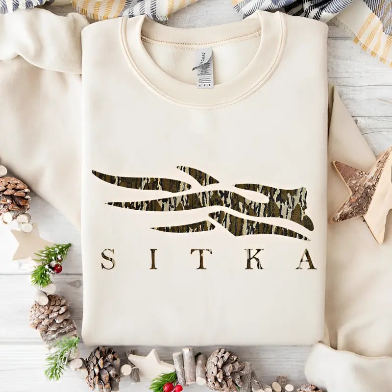 Sitka Camoflauge Bottomland Pattern Logo Unisex Hoodie - Sweater - T-shirt Classic Menswear Sweatshirt | PrintMintTees.com