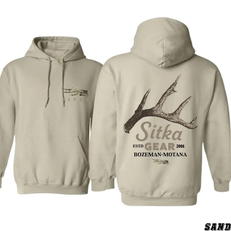 Sitka Gear Hoodie for Men - Outdoor-Inspired Design with Antler and Branding, Classic Fit