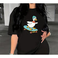 ' Skateboarding Little Duck Skateboarding Enthusiasts 'Print Bicycle Shorts Set in Plus Size, Short Sleeved Round Neck T-shirt and Bicycle Shorts, Women's Plus Size Clothing