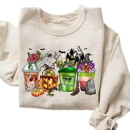 Skeleton Coffee Cups Sweatshirt, Coffee Cups Sweatshirt, Gnomes Coffee Cup Sweatshirt, Gnomes Halloween Sweatshirt,...