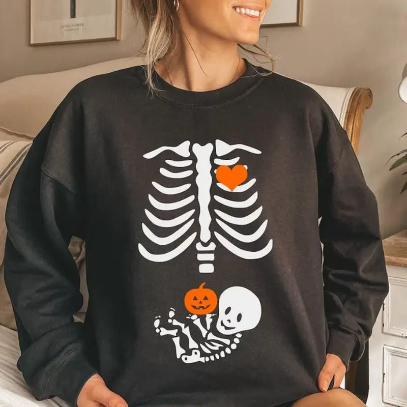 Skeleton Halloween Maternity Sweatshirt - Shirt- Hoodie, Funny Pregnancy Announcement Shirt, Pregnant Women Costume, Fall...