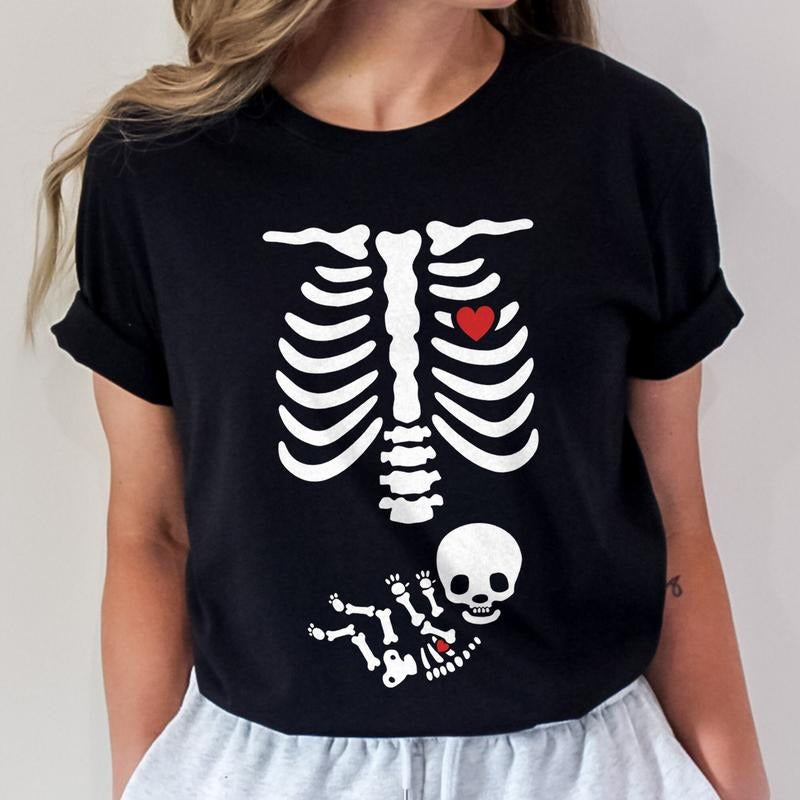 Skeleton Halloween Maternity T-shirt, Funny Pregnancy Announcement Shirt, Pregnancy Reveal, Pregnant Gift Hoodie, Sweatshirt
